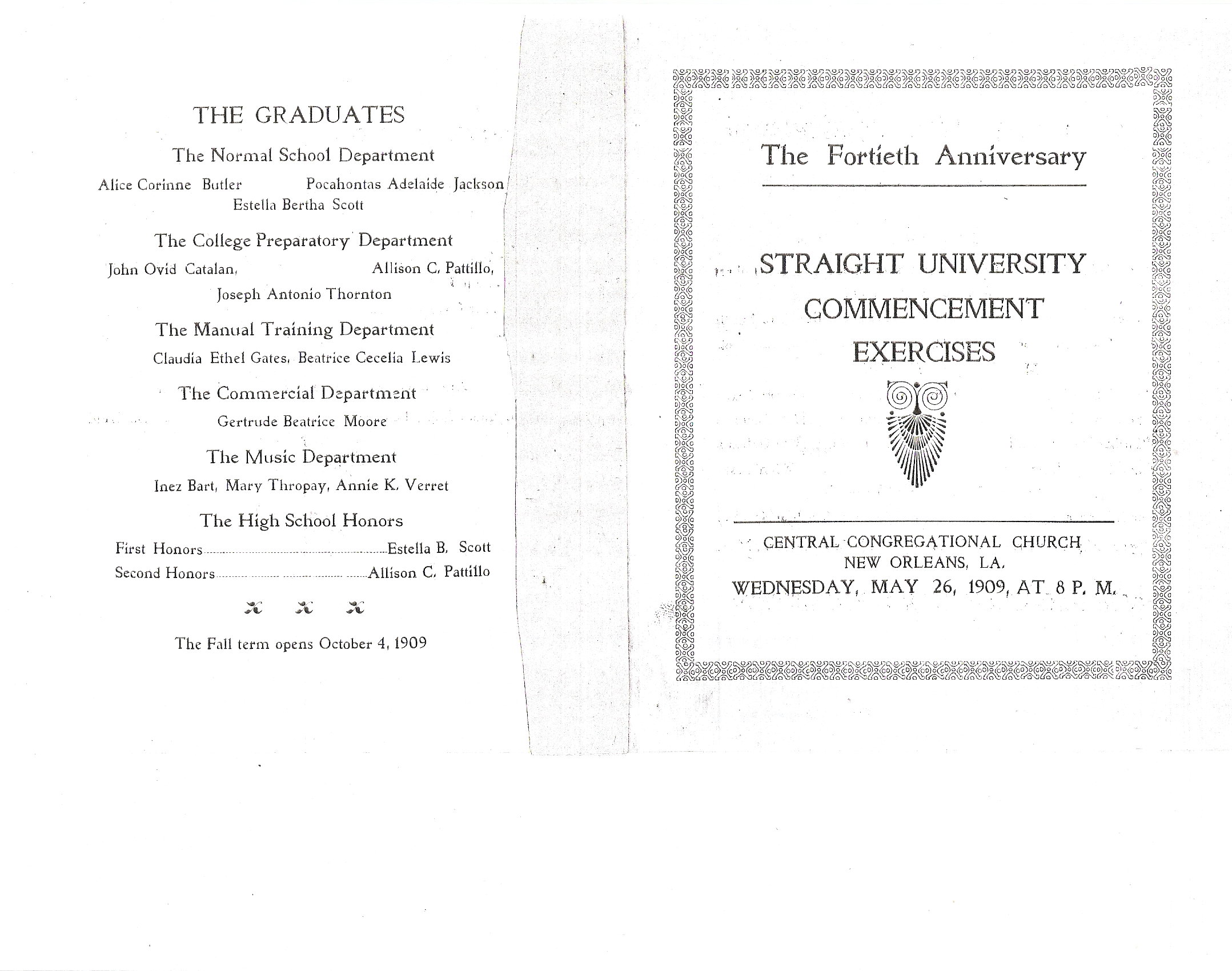 1909 Commencement - Straight University, New Orleans